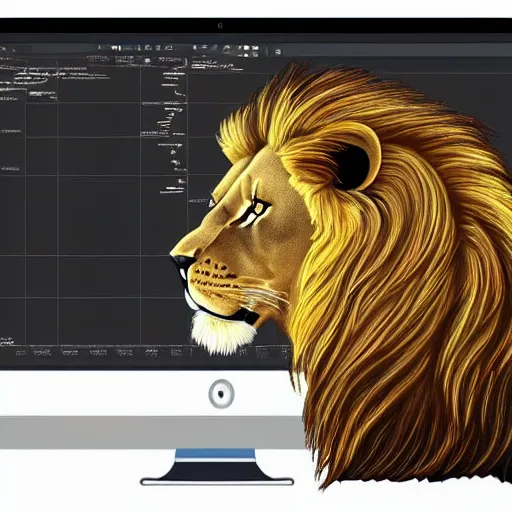 Prompt: Lion using computer, trading stocks, candle stick chart on screen, digital art, realistic, trending on artstation