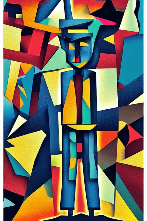 Image similar to cubist moai statue cutout digital illustration cartoon colorful beeple