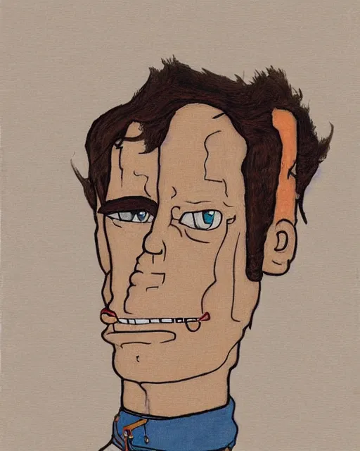 Image similar to portrait of futurama's bender by egon schiele in the style of greg rutkowski