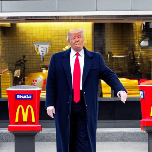 Image similar to photo of donald trump working at mcdonalds with mcdonalds hat