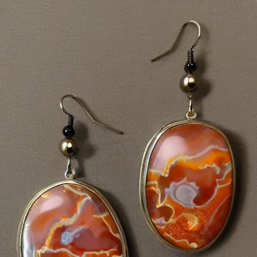 Image similar to jewelry design, jewelry display, a pair of phoenix agate earrings
