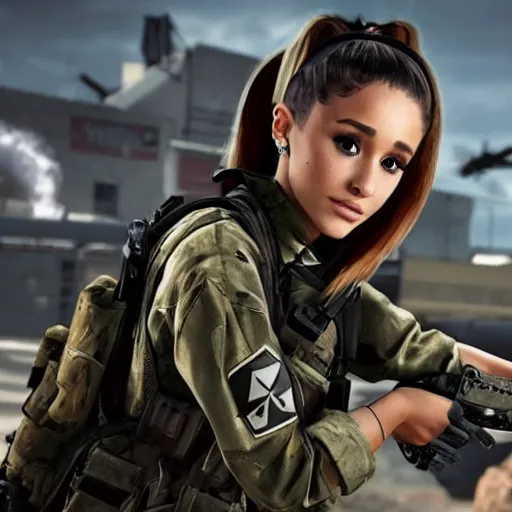 Image similar to Ariana Grande in Call of Duty, 4k