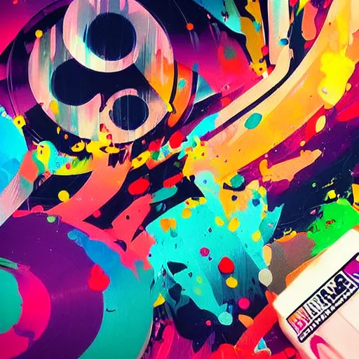 Prompt: colorful illustration of vinyl, splatters, by zac retz