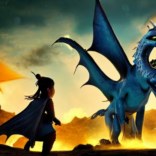 Image similar to a stardust dragon with mantaray wings and a stingray tail flying through an old viking village filled with vikings and other dragons, cgi, in the style of how to train your dragon, cinematic, high resolution, movie, film, animated film, cgi