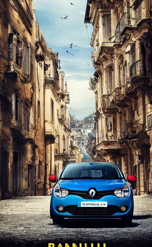 Image similar to Renault sandero in east European city. Film poster. Epic cinematic