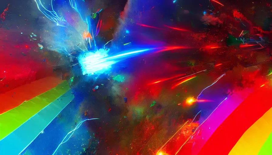 Prompt: Rainbow explosions, hyperdetailed, artstation, cgsociety, 8k