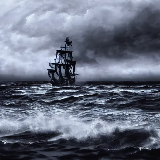 Image similar to pirate ship on a stormy sea