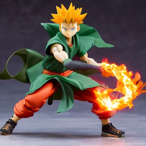 Image similar to gon freecss making a fireball, action figure, studio lighting, product shoot, hunterxhunter