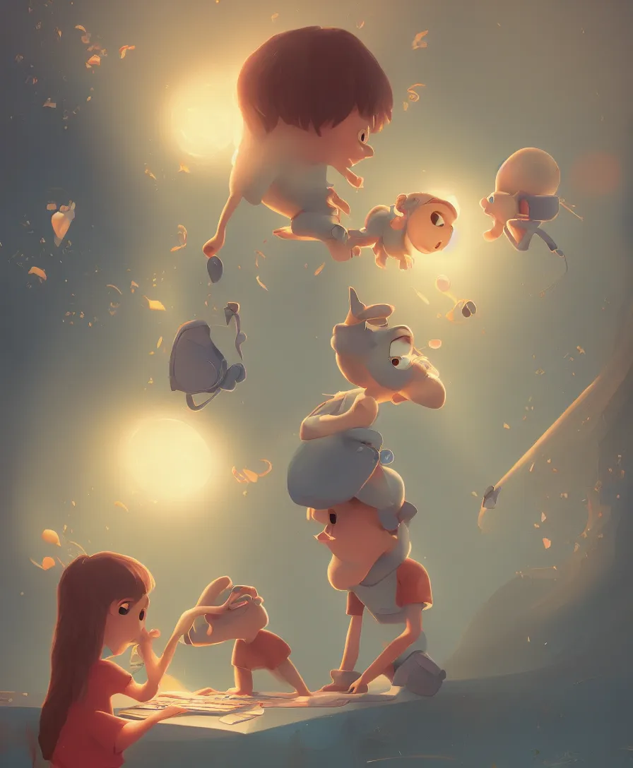 Prompt: first love, pixar style, 2 d illustration, concept art, behance, artstation, 4 k, 8 k