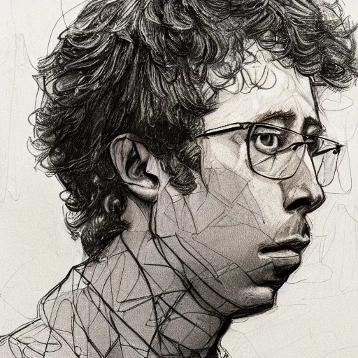 Image similar to a realistic yet scraggly portrait sketch of the side profile of a stern and sophisticated napoleon dynamite, trending on artstation, intricate details, in the style of frank auerbach, in the style of sergio aragones, in the style of martin ansin, in the style of david aja, in the style of mattias adolfsson