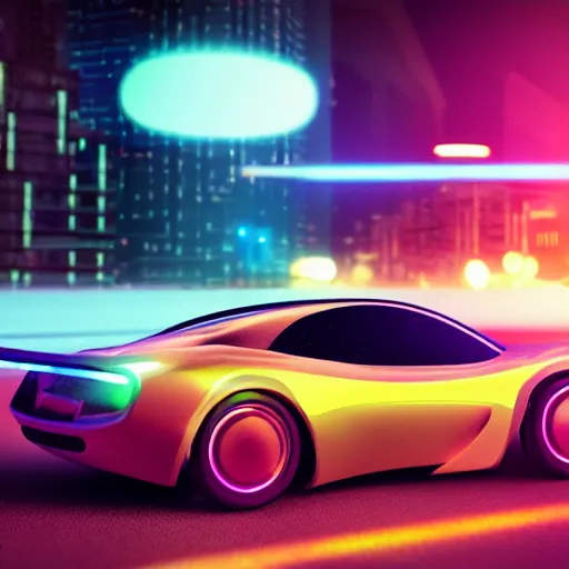 Prompt: digital art of a futuristic neon city sharp photorealistic octane render, bokeh in the background only, a in focus sharp flying car hover in the foreground