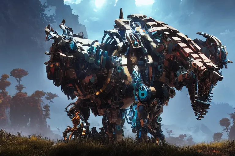 Image similar to bristleback machine mecha animal beast robot of horizon forbidden west horizon zero dawn bioluminiscence global illumination ray tracing hdr fanart arstation by sung choi and eric pfeiffer and gabriel garza and casper konefal