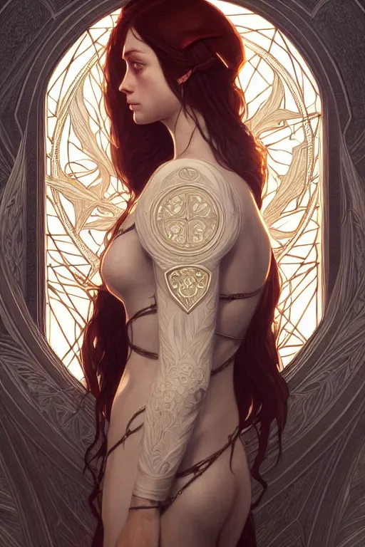 Prompt: symmetry!! intense fanart of gemma as acotar protagonist, intricate, elegant, highly detailed, my rendition, digital painting, artstation, concept art, smooth, sharp focus, illustration, art by artgerm and greg rutkowski and alphonse mucha