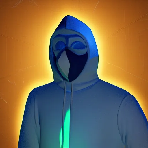 Image similar to guy in the mask with the hood in the night city under the glowing lamp digital art pixel made in blender