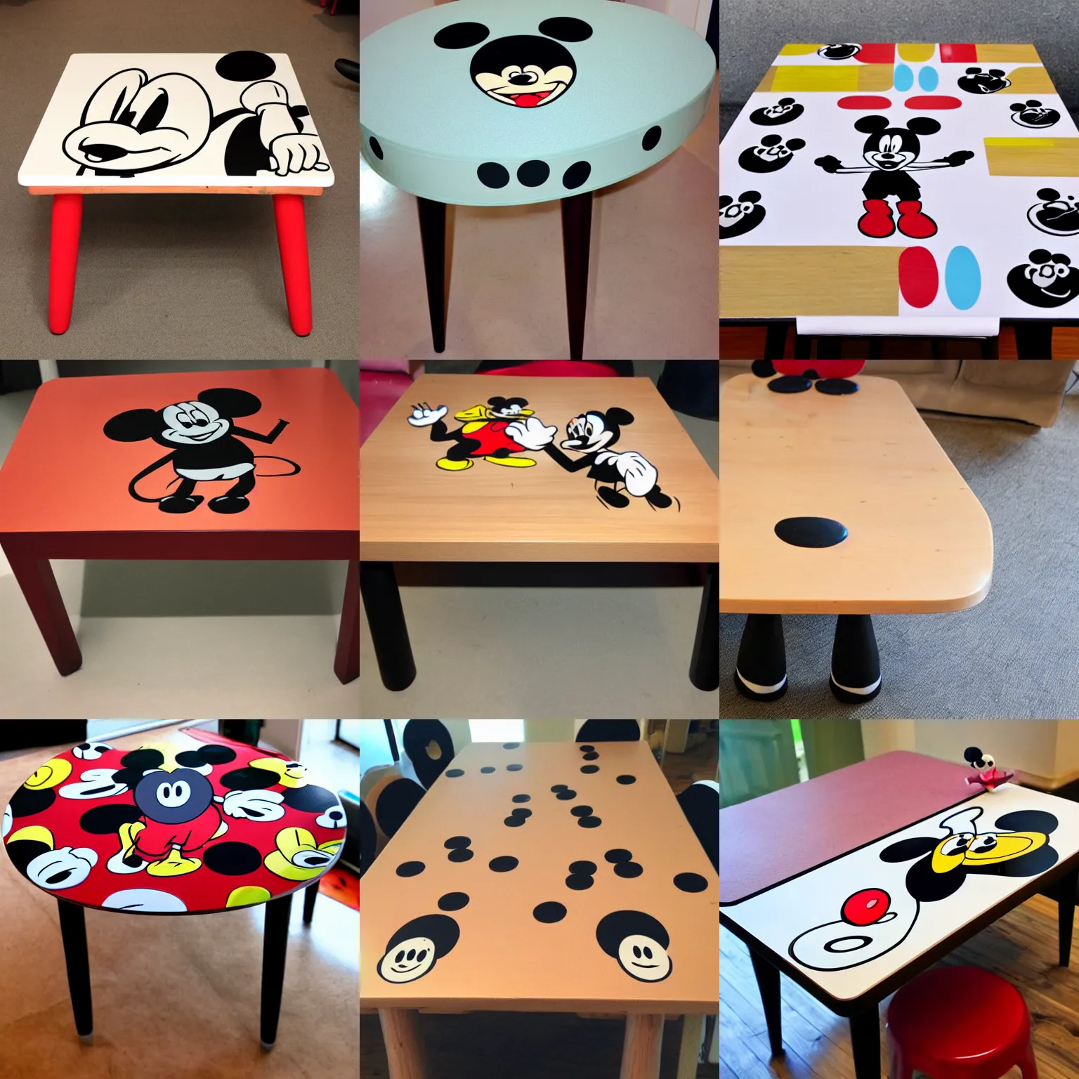 Prompt: angry table with mickey mouse legs