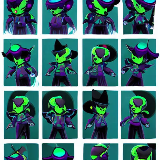 Image similar to official character sheets for a new vampire squid character, artwork in the style of splatoon from nintendo, colors by tim schafers black velvetopia art for psychonauts from double fine studios, black light rave, bright neon colors, spray paint, punk, tall thin build, adult character, fully clothed, colorful