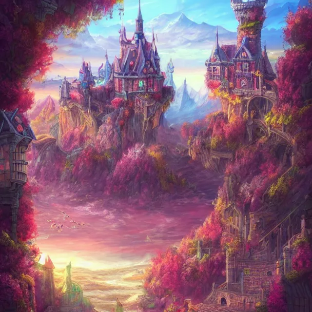 Image similar to infinitely detailed scenery art expanding fantasy dream art candy world with a castle made out of candy detailed scenery artwork, candy scenery artwork scenery artstation!! scenery pixiv!!