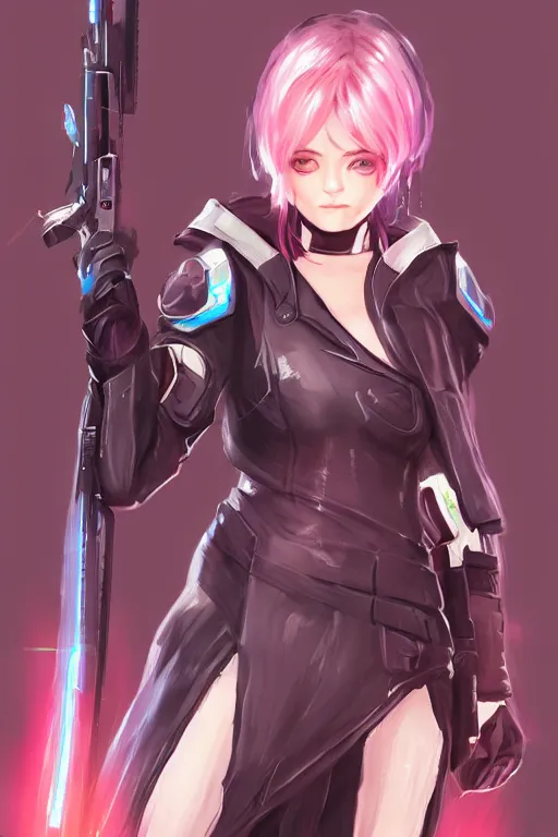 Image similar to a character sheet a cyberpunk girl from Arknights, digital painting, artstation, pixiv