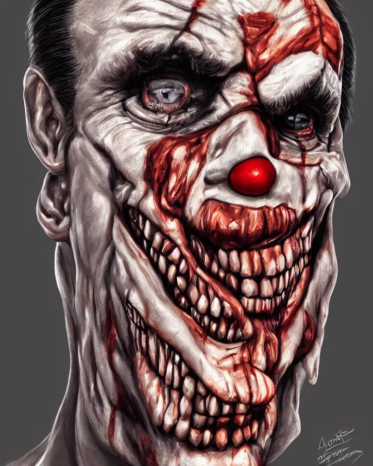 Image similar to a realistic digital painting portrait of bolsonaro as a zombie clown by artgerm