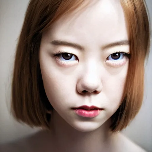 Image similar to a masterpiece portrait photo of a beautiful young woman who looks like a korean emma stone, symmetrical face