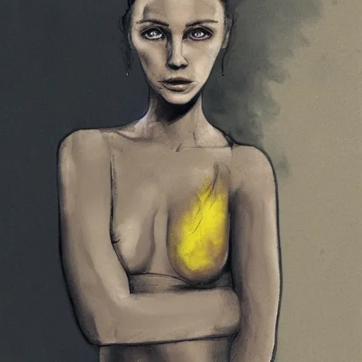 Image similar to a portrait of a beautiful young woman made of smoke and ember, high contrast, hdr, by enki bilal