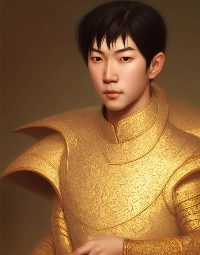 Prompt: a portrait of a asian male prince, illustration, soft lighting, soft details, dark mood, painting oil on canvas by Edmund Blair Leighton and Charlie Bowater octane render trending on artstation d&d characters, 4k, 8k, HD