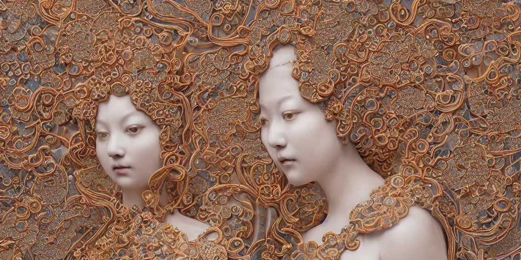 Prompt: A photo-real delicate ceramic porcelain sculpture of an ornate detailed queen in front of a intricate background by Victo Ngai and takato yamamoto, micro detail, backlit lighting, subsurface scattering, translucent, thin porcelain, octane renderer, colorful, physically based rendering, japanese pottery, trending on cgsociety 'H 1024