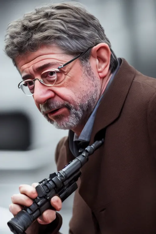 Prompt: [a still of Melenchon in the movie Star Wars, evil, 4k, HD, high quality]
