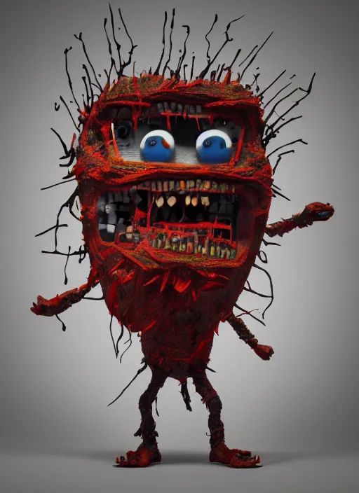 Image similar to multiple 3D crazy monsters in the style of Jean-Michel Basquiat, cinematic, photorealism, octane render, 8k, depth of field, artgem, Trending on artstation