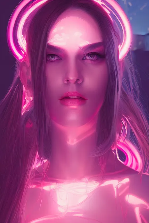 Image similar to portrait futuristic Devil Girl, in future cyberpunk tokyo rooftop , ssci-fi, fantasy, intricate, very very beautiful, elegant, human anatomy, neon light, highly detailed, digital painting, artstation, concept art, smooth, sharp focus, illustration, art by tian zi and WLOP and alphonse mucha