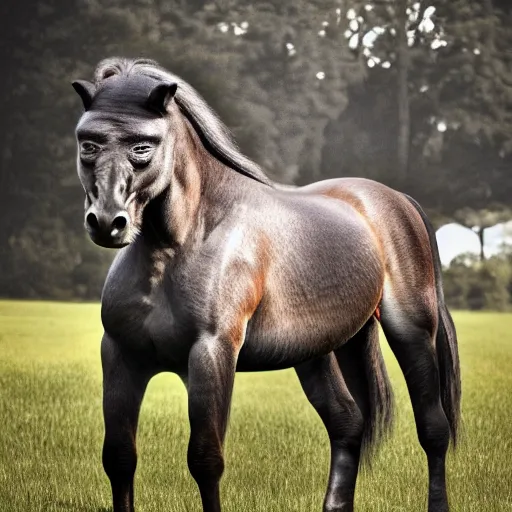 Prompt: photo of a horse gorilla hybrid