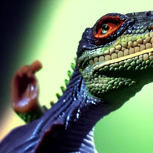 Prompt: hyperrealistic!! Reptile singer live at X-Factor, High resolution, 8K
