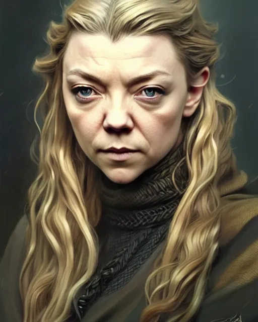 Prompt: natalie dormer, character portrait, portrait, close up, concept art, intricate details, highly detailed by greg rutkowski, michael whelan