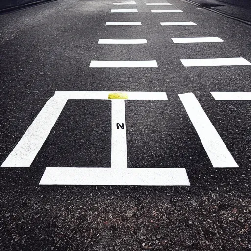 Image similar to Photorealistic photo of pits on the pavement, each pit contains a wooden sign with an inscription, smartphone photo, photo in the center of the road, realism, high quality, sunlight, 4k, beautiful, modern photography, color image