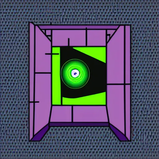 Image similar to illustration of a cyberpunk eye in a purple rhombus on a black background.