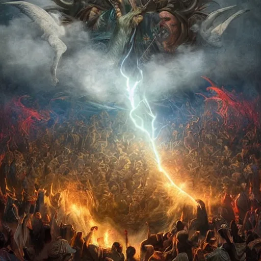 Image similar to Beautiful image of thousands sorcerers fighting with each other , dramatic lighting, dramatic shadows, thunders, magic, fire, power, face painting, dramatic lighting, intricate, wild, highly detailed, digital painting, artstation, concept art, smooth, sharp focus, illustration, art by artgerm and greg rutkowski and alphonse mucha, footage from space camera