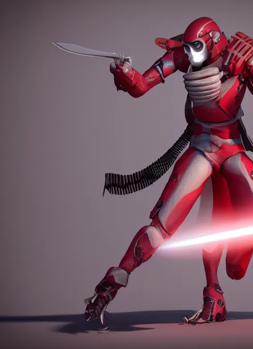 Prompt: chad cyborb, with ponytail, sigma male, with a red katana, fullbody, professional photography, octane render