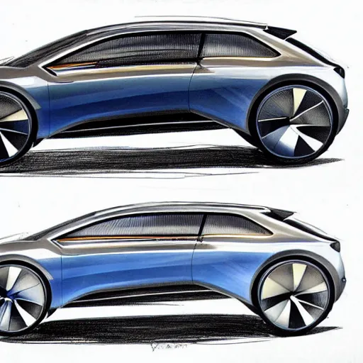 Image similar to a design sketch of a volkswagen concept car :: in the style of Marco Pavone