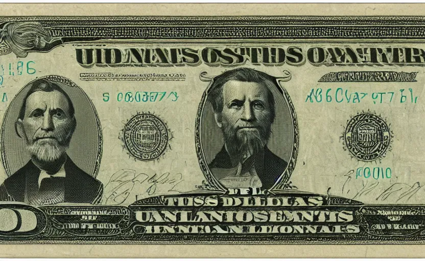 Prompt: rectangular photograph of fifty dollar u. s. currency note featuring president grant