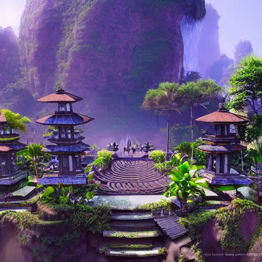 Prompt: A beautiful, perfect, impressive, amazing concept art digital CG painting of a place in Bali with people, trending on ArtStation, Unreal Engine