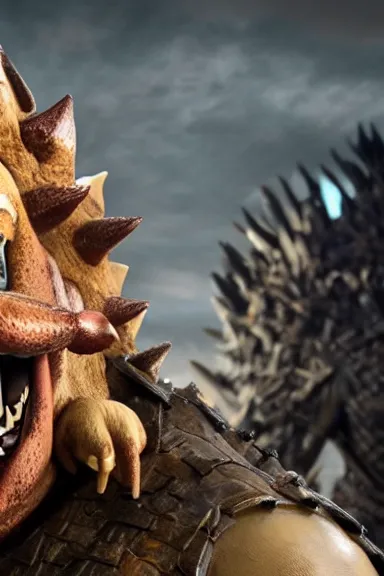Image similar to very very intricate photorealistic photo of bowser in an episode of game of thrones, photo is in focus with detailed atmospheric lighting, award - winning details
