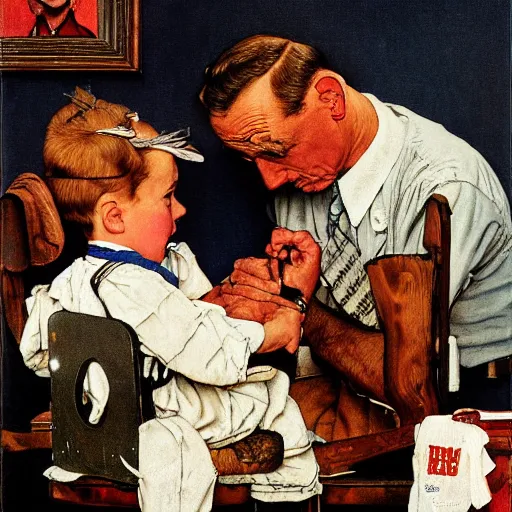 Image similar to Norman Rockwell painting in the style of HR Geiger