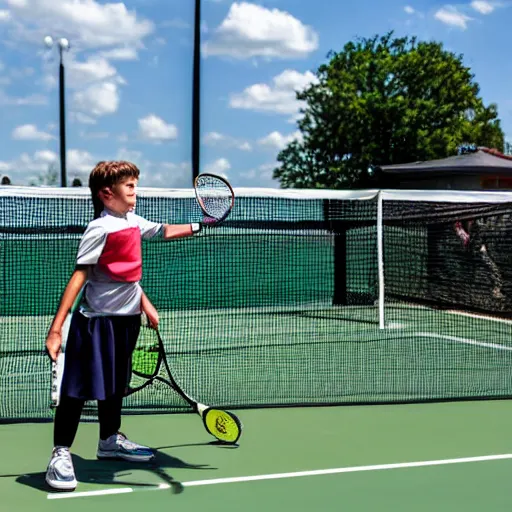 Image similar to a fridge with legs and arms is playing tennis against Garfield