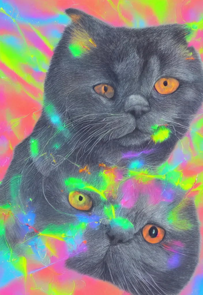 Prompt: cfa champion dark tortie scottish fold cat, stalkimg preyl, data visualization perfect geometry bezier mathematical diagrams hologram overlay revealing sparrows flight trajectory calculation, detailed annotated painting, dark grisaille fluorescent color airbrush spraypaint accents, by jules julien, wes anderson, hannah af klint, t - shirt design 4 k