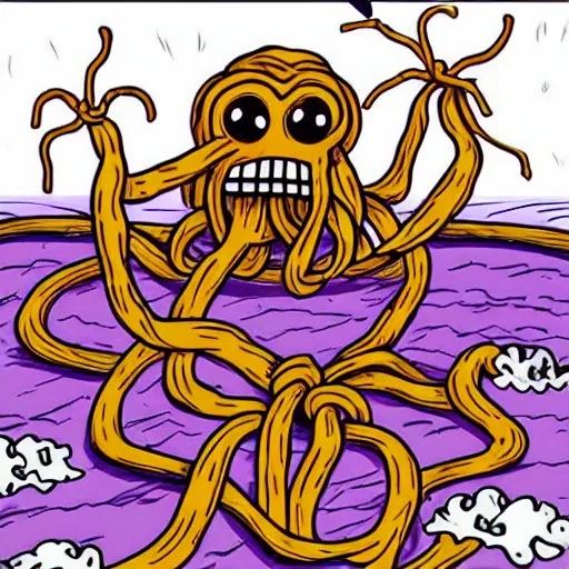 Prompt: attack of the flying spaghetti monster!