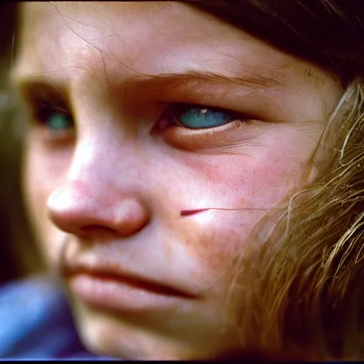 Image similar to a candid extreme closeup portrait of an expressive face of fascinated young woman by annie leibovitz