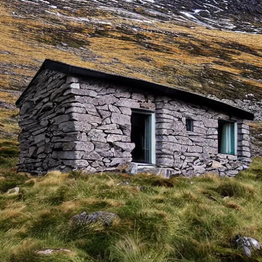 Image similar to remote bothy nestled in the folds of the Cairngorm mountains