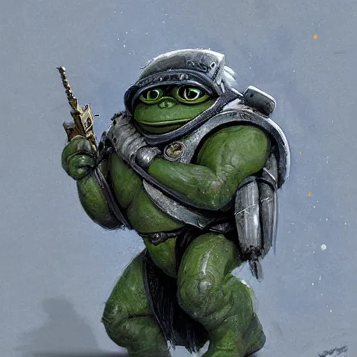 Image similar to pepe the frog primarch warhammer 4 0 k by greg rutkowski