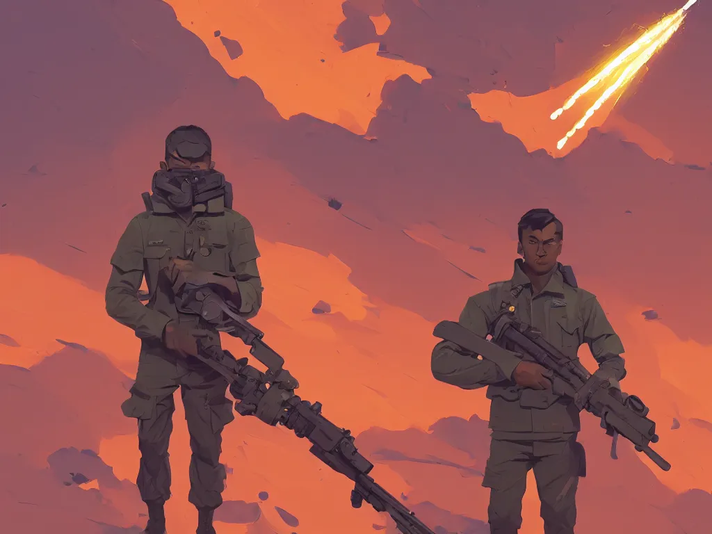 Image similar to soldier with a rocket launcher, smooth face median photoshop filter cutout vector behance hd by jesper ejsing, by rhads, makoto shinkai and lois van baarle, ilya kuvshinov, rossdraws, illustration, art by ilya kuvshinov and gustav klimt