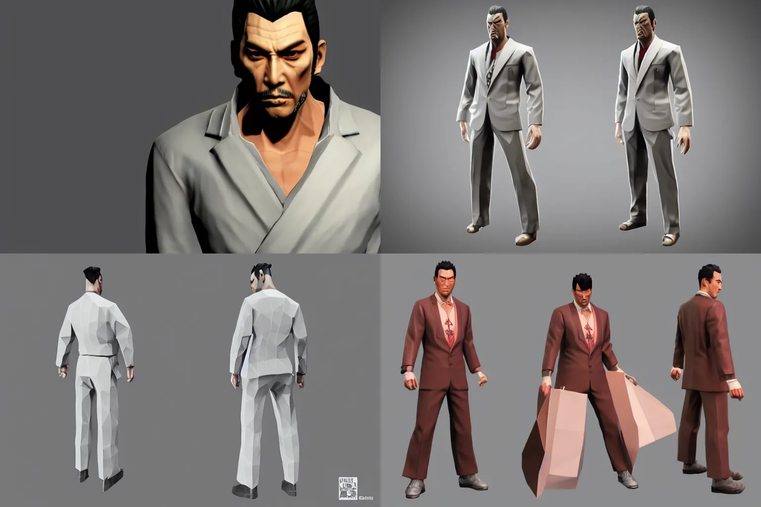 Prompt: low polygon 3D model of kiryu from yakuza